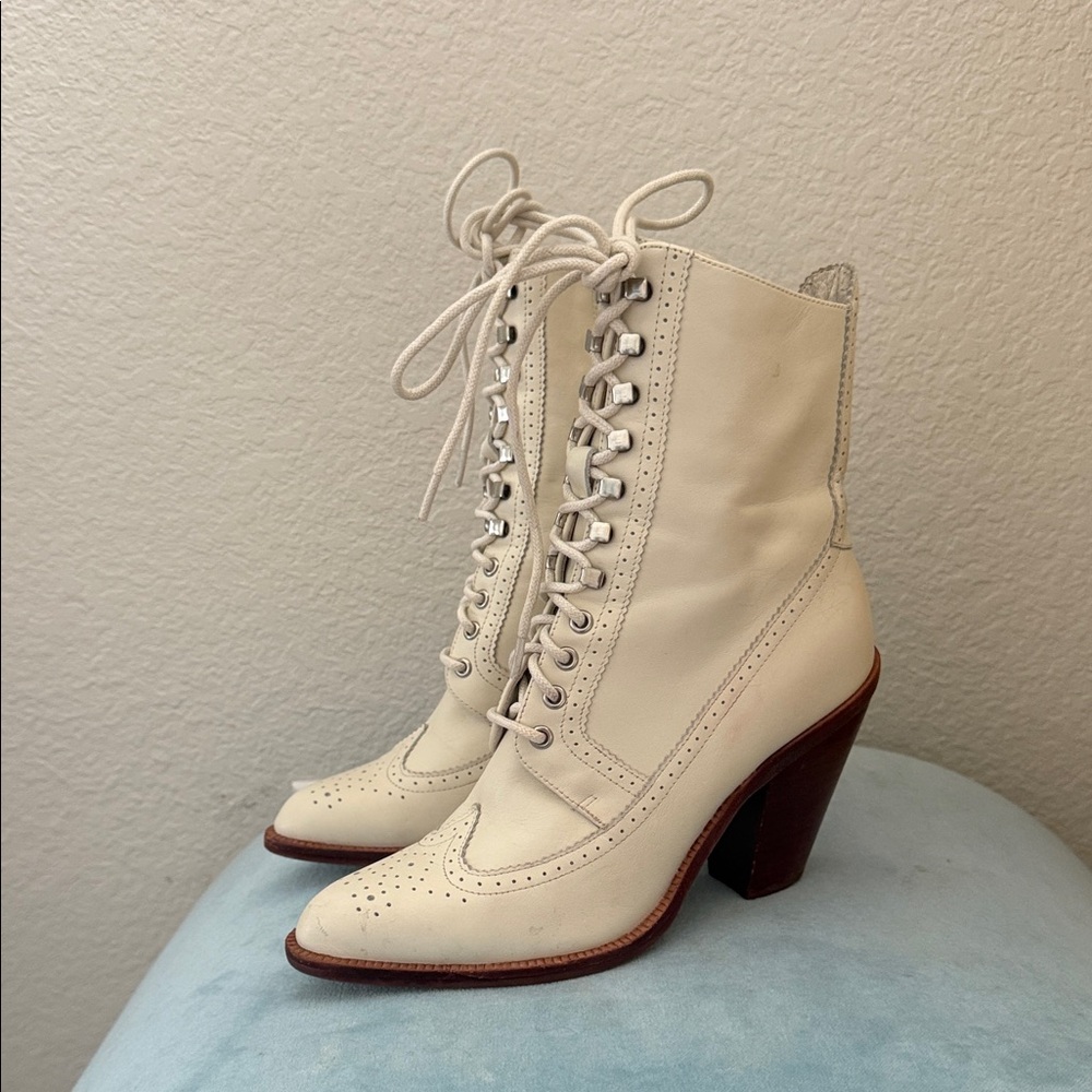 Jeffrey Campbell Cream Lace-Up Boots